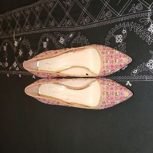 Jessica Simpson pink purple flowery high heels